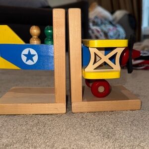 Wooden airplane bookends